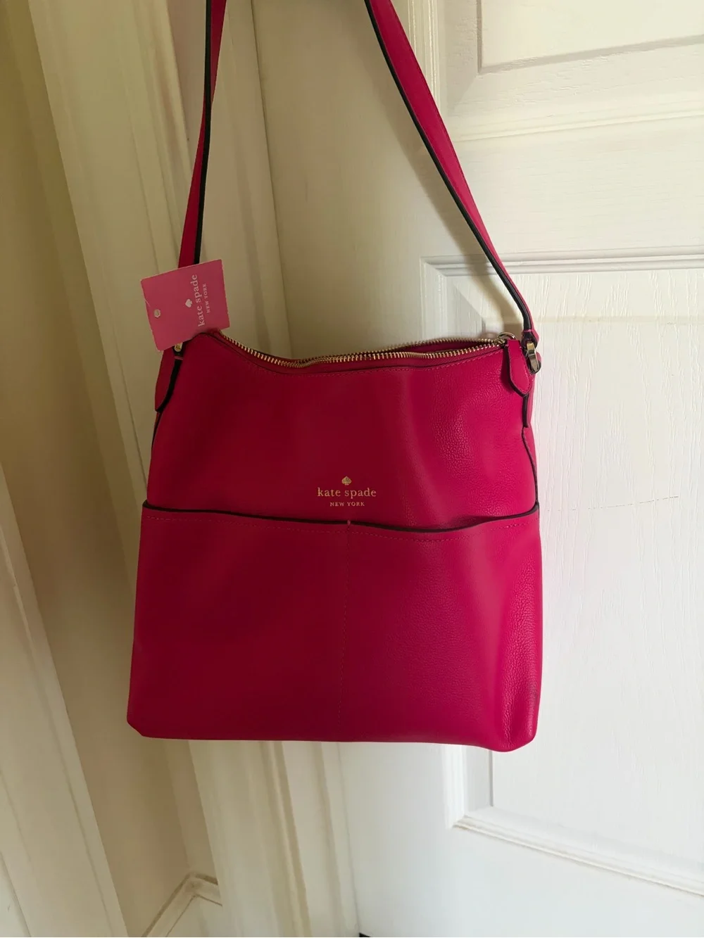 kate spade Bright Hot Pink Leather Shoulder Bag with Gold-Tone Logo